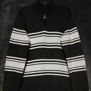 Men's Large Red Ape Sweater Black Striped Knit Cotton Pullover Preppy Style